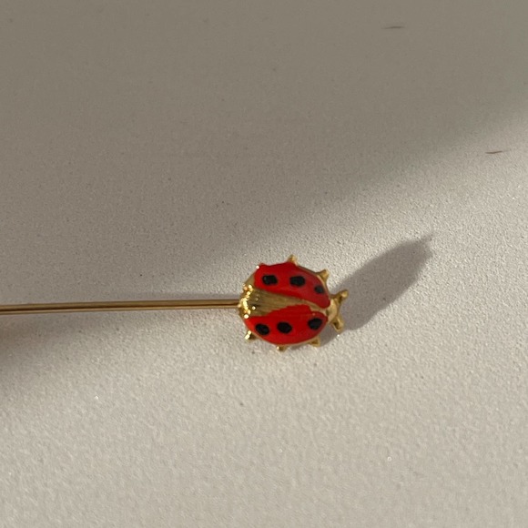 Vintage Gold Tone Enamel Laby Bug Lapel Stick Pin 4 cm - Picture 5 of 9